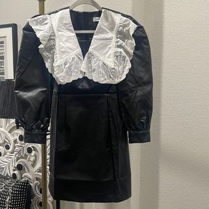 Boutique Vegan Leather Bib Collar Mini Dress
